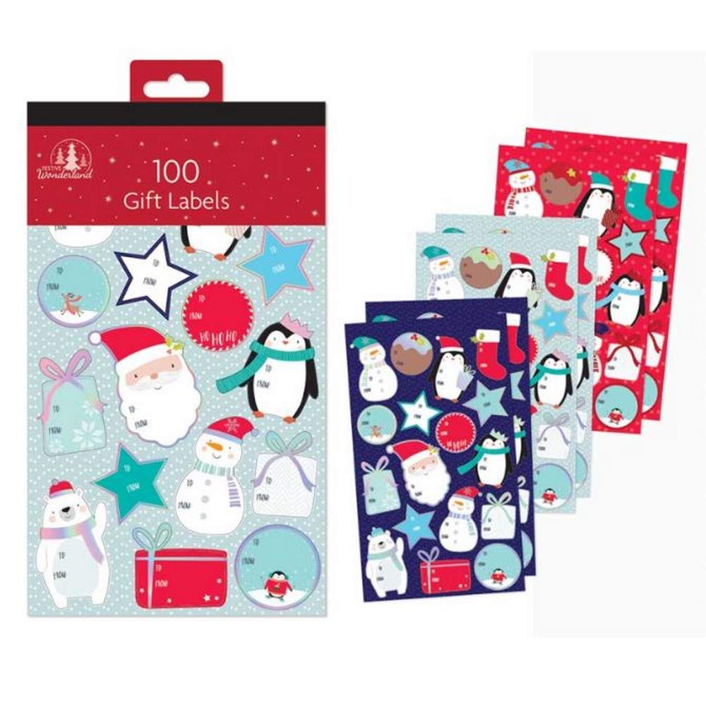 100 Novelty Cartoon Santa Labels Christmas Sticker Gift Tags Name Xmas Present