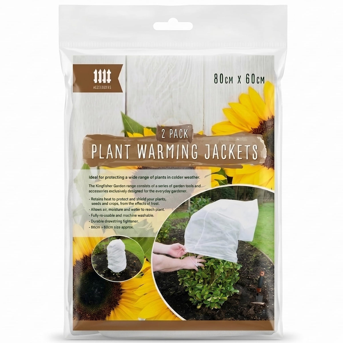 ANGIX 2 x Plant Warming Jackets 80 x 60cm Plant Frost Protection Covers Reusable Garden Fleece Plant Bags with Drawstring Winter Plant Covers for Shrubs, Pots & Outdoor Plants