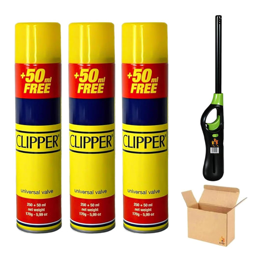 3 Clipper Gas 300ml + 1 Refillable BBQ Lighter