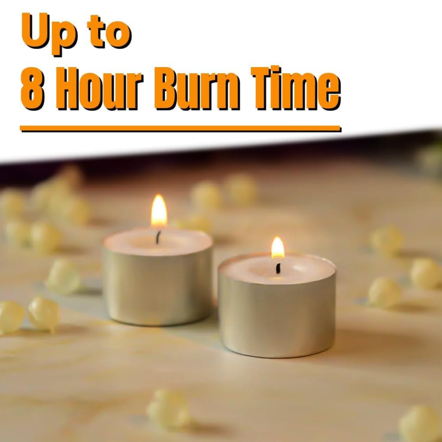8 Hour Tea Light Candles - ( 25 Pack, White )