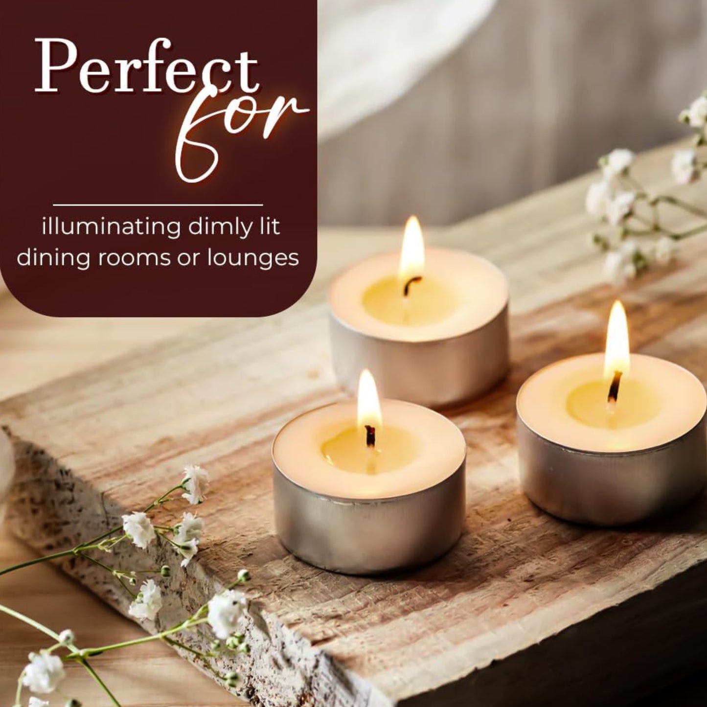 8 Hour Tea Light Candles - ( 25 Pack, White )