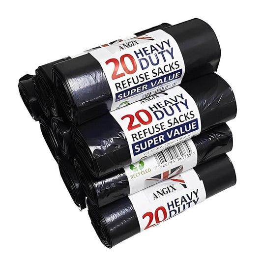 Heavy Duty Black Bin Liners Bag Rolls - 6 pack, 20 bag Each Pack