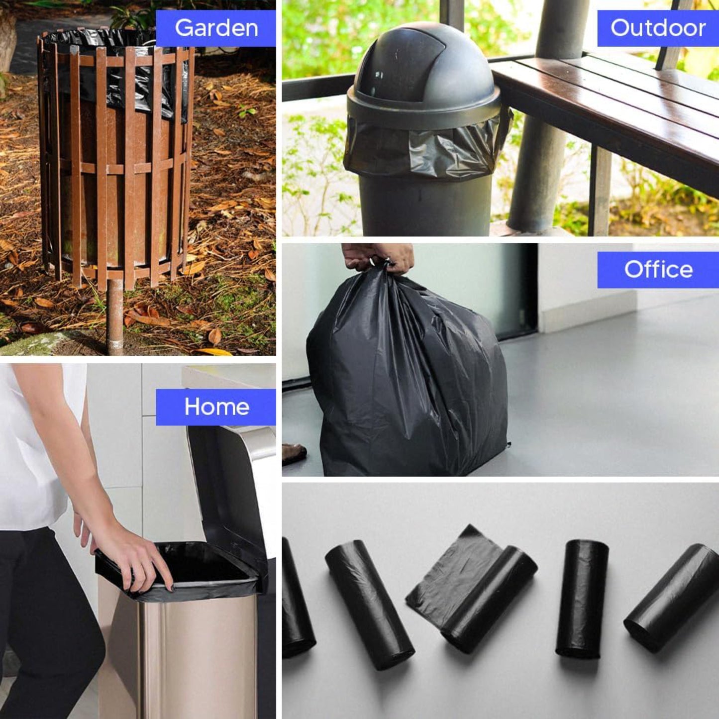 Heavy Duty Black Bin Liners Bag Rolls - 6 pack, 20 bag Each Pack