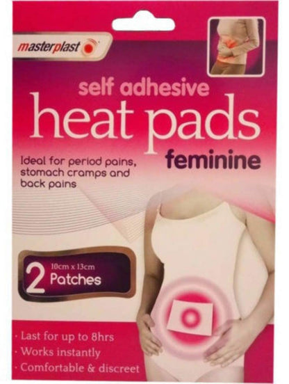 Masterplast Self Adhesive Feminine Heat Pads, Period Cramp & Pain Relief. Pack of 2, Heat Lasts Up to 8 Hours!