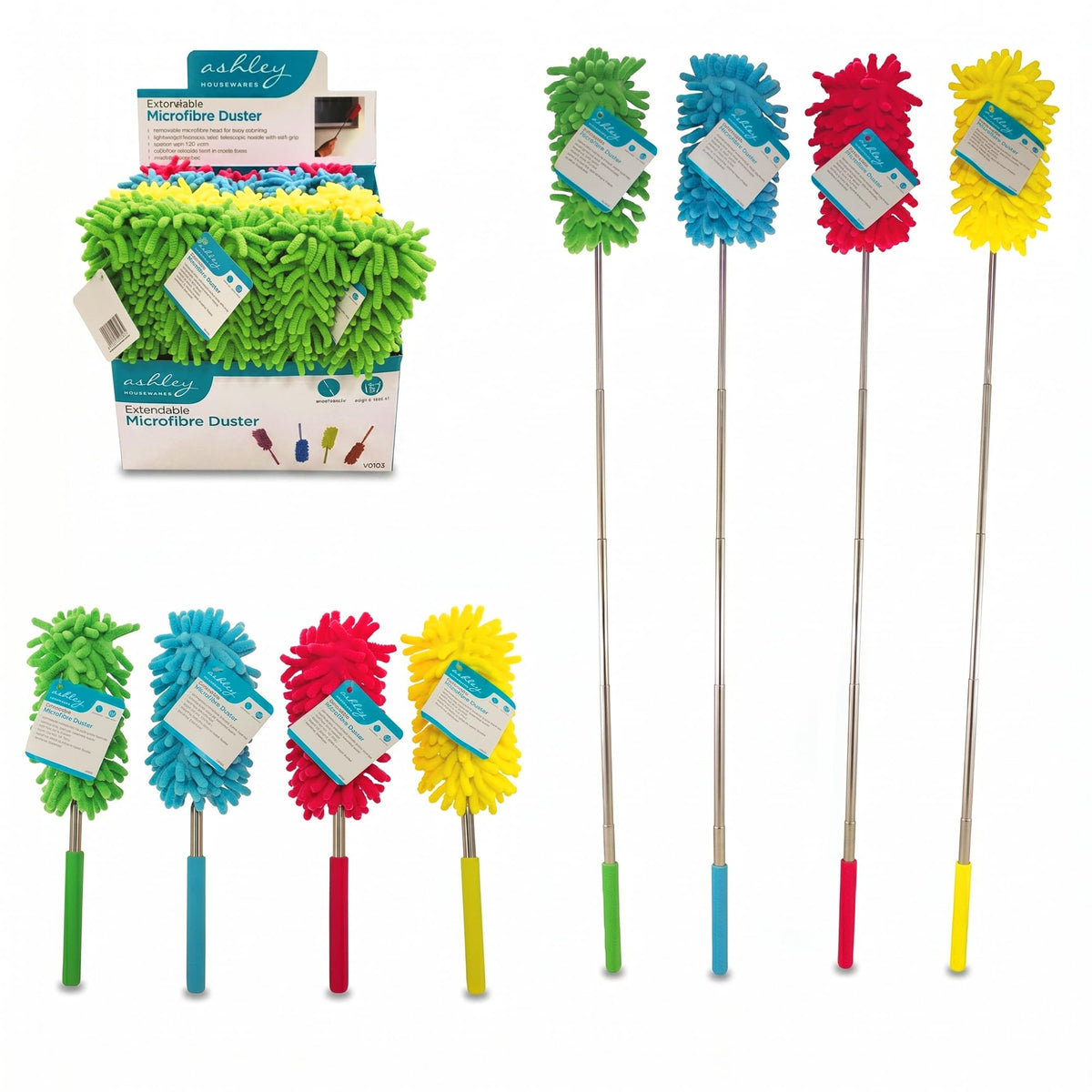 ANGIX Extendable Microfibre Duster 27-77cm with Telescopic Stainless Steel Handle, Washable Chenille Microfibre Dust Cleaner for Ceiling Fans, Blinds, Shelves, Furniture, Home & Office Cleaning