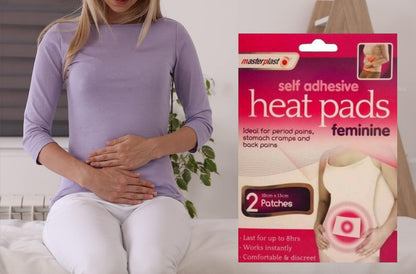 Masterplast Self Adhesive Feminine Heat Pads, Period Cramp & Pain Relief. Pack of 2, Heat Lasts Up to 8 Hours!