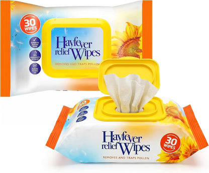 ANGIX 30 Pack Hayfever Relief Wipes, Face & Hand Anti Allergen Wipes with Tea Tree & Peppermint Oil, Helps Remove Pollen, Dust & Pet Allergens, Resealable Travel Wipes for Everyday Use