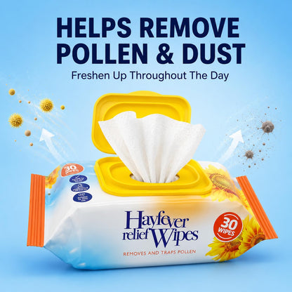 ANGIX 30 Pack Hayfever Relief Wipes, Face & Hand Anti Allergen Wipes with Tea Tree & Peppermint Oil, Helps Remove Pollen, Dust & Pet Allergens, Resealable Travel Wipes for Everyday Use