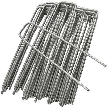 ANGIX 50 x Garden Pegs 6 Inch Galvanised Steel U Shaped Ground Stakes Heavy Duty Lawn Staples for Weed Membrane Artificial Grass Netting Landscaping Pins