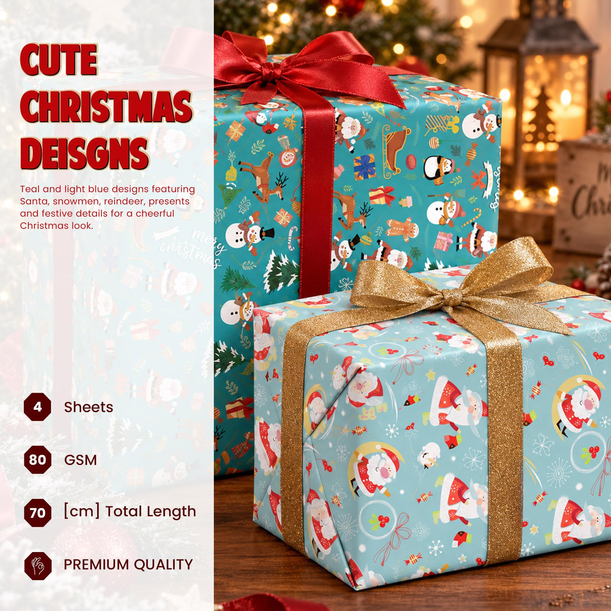 ANGIX 32 x Large Sheets of Christmas Wrapping Paper 70 x 50cm Cute & Traditional Assorted Designs Xmas Present Wrapping Paper for Gift Wrap