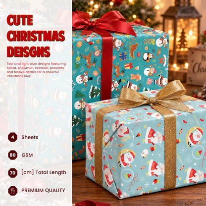 ANGIX 32 x Large Sheets of Christmas Wrapping Paper 70 x 50cm Cute & Traditional Assorted Designs Xmas Present Wrapping Paper for Gift Wrap