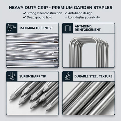 ANGIX 50 x Garden Pegs 6 Inch Galvanised Steel U Shaped Ground Stakes Heavy Duty Lawn Staples for Weed Membrane Artificial Grass Netting Landscaping Pins