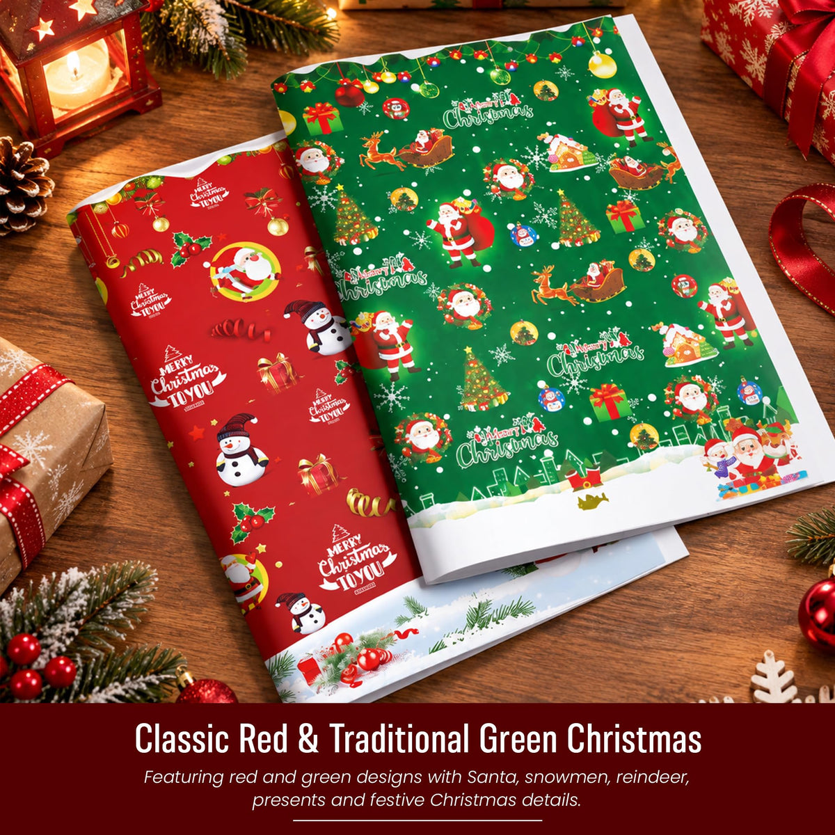 ANGIX 32 x Large Sheets of Christmas Wrapping Paper 70 x 50cm Cute & Traditional Assorted Designs Xmas Present Wrapping Paper for Gift Wrap