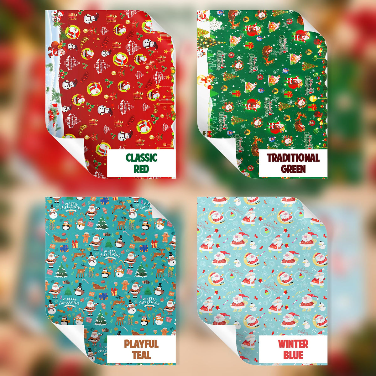 ANGIX 32 x Large Sheets of Christmas Wrapping Paper 70 x 50cm Cute & Traditional Assorted Designs Xmas Present Wrapping Paper for Gift Wrap