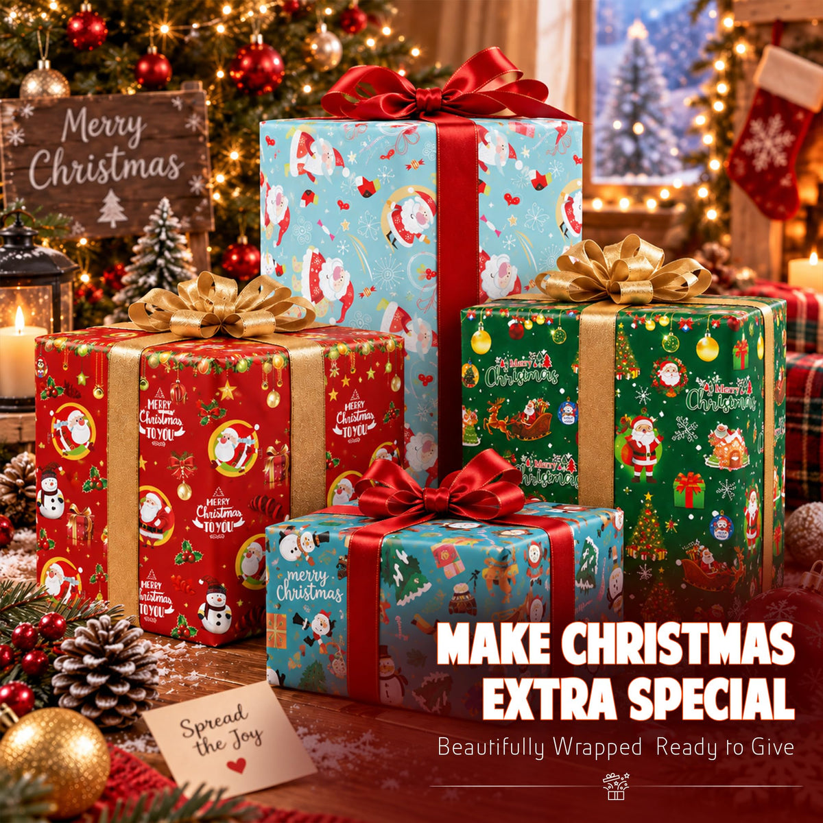 ANGIX 32 x Large Sheets of Christmas Wrapping Paper 70 x 50cm Cute & Traditional Assorted Designs Xmas Present Wrapping Paper for Gift Wrap