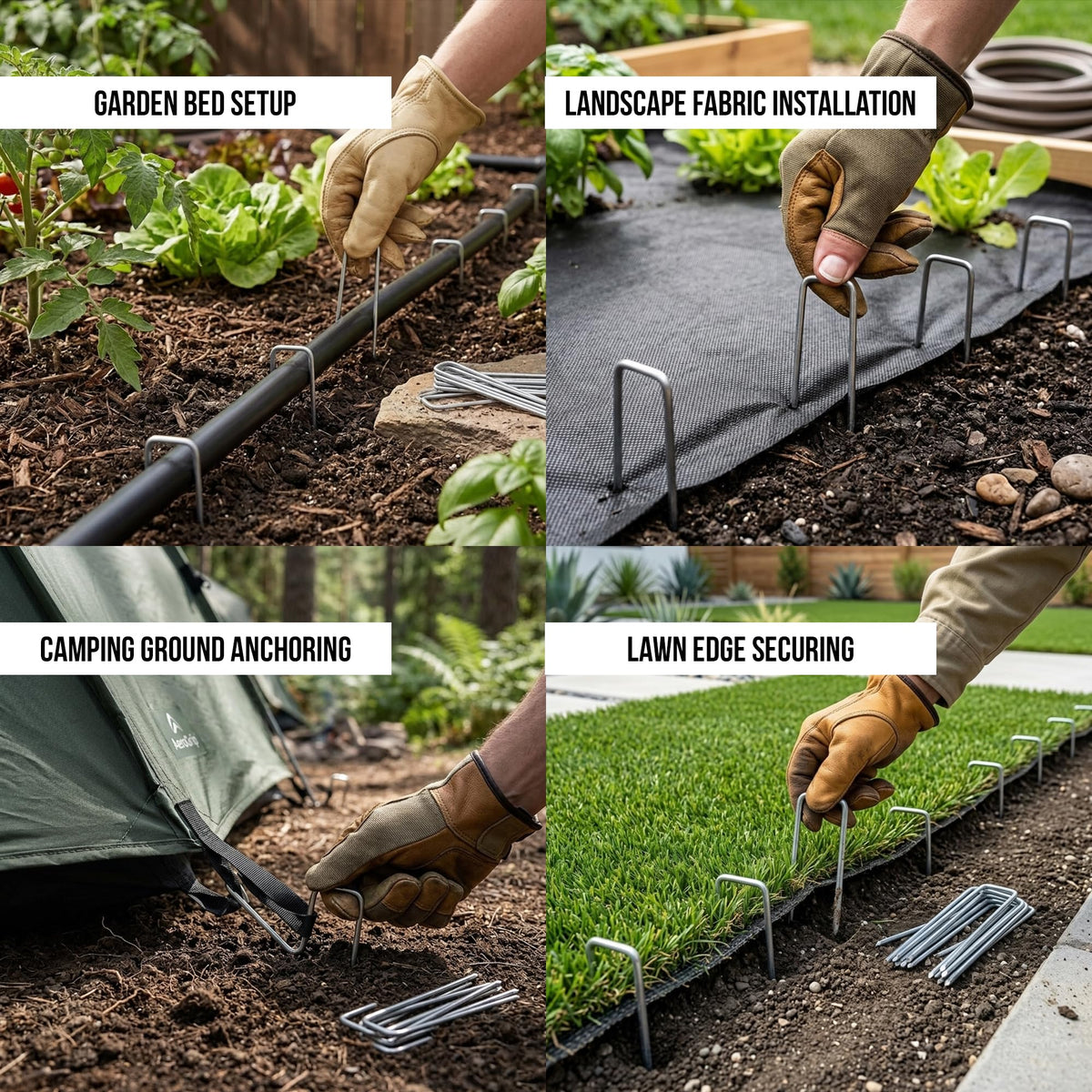 ANGIX 50 x Garden Pegs 6 Inch Galvanised Steel U Shaped Ground Stakes Heavy Duty Lawn Staples for Weed Membrane Artificial Grass Netting Landscaping Pins