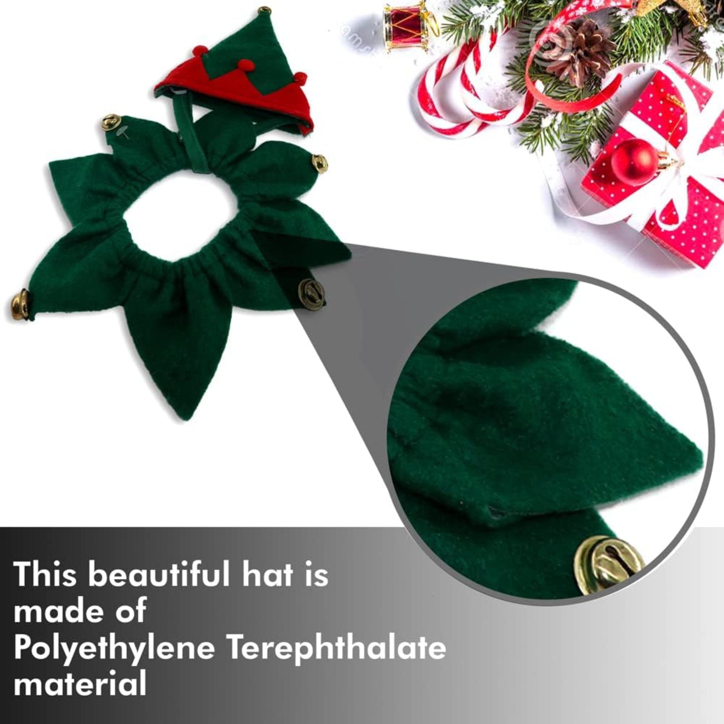 Christmas dog Hat & Collar Set with Bells