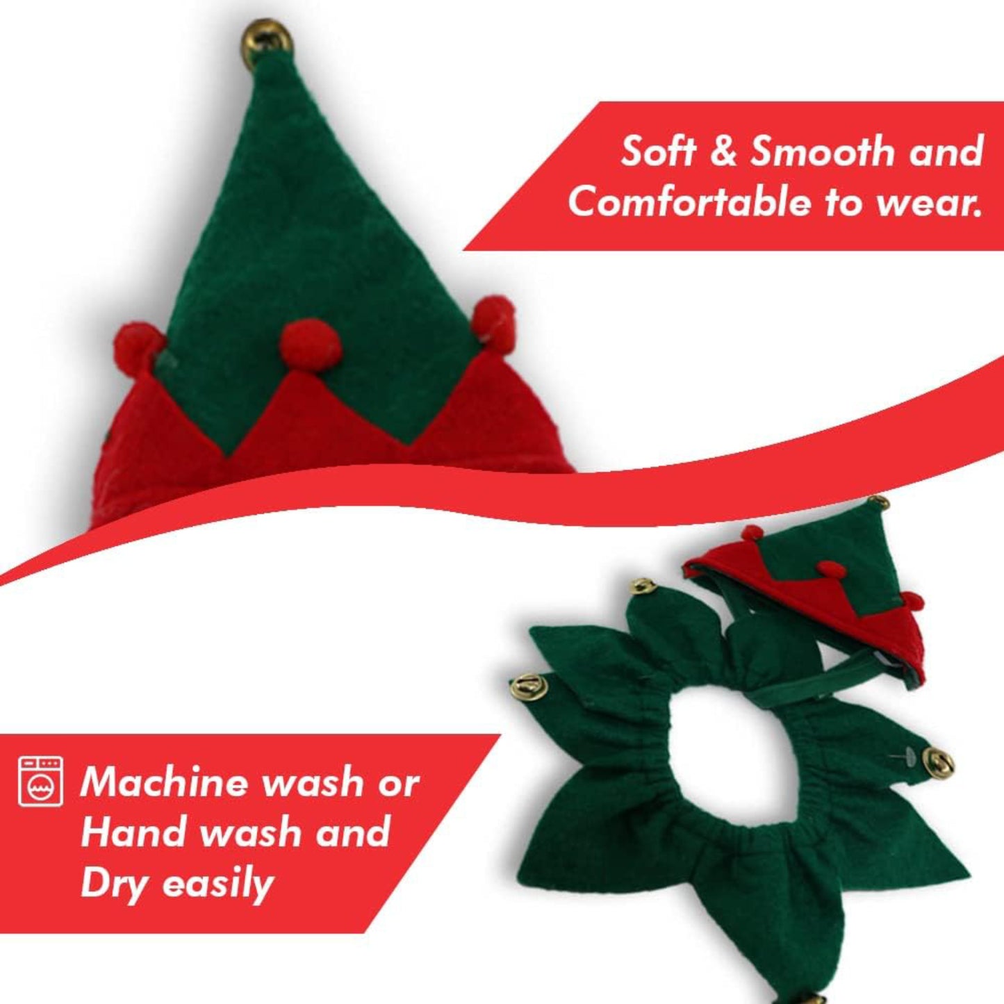 Christmas dog Hat & Collar Set with Bells