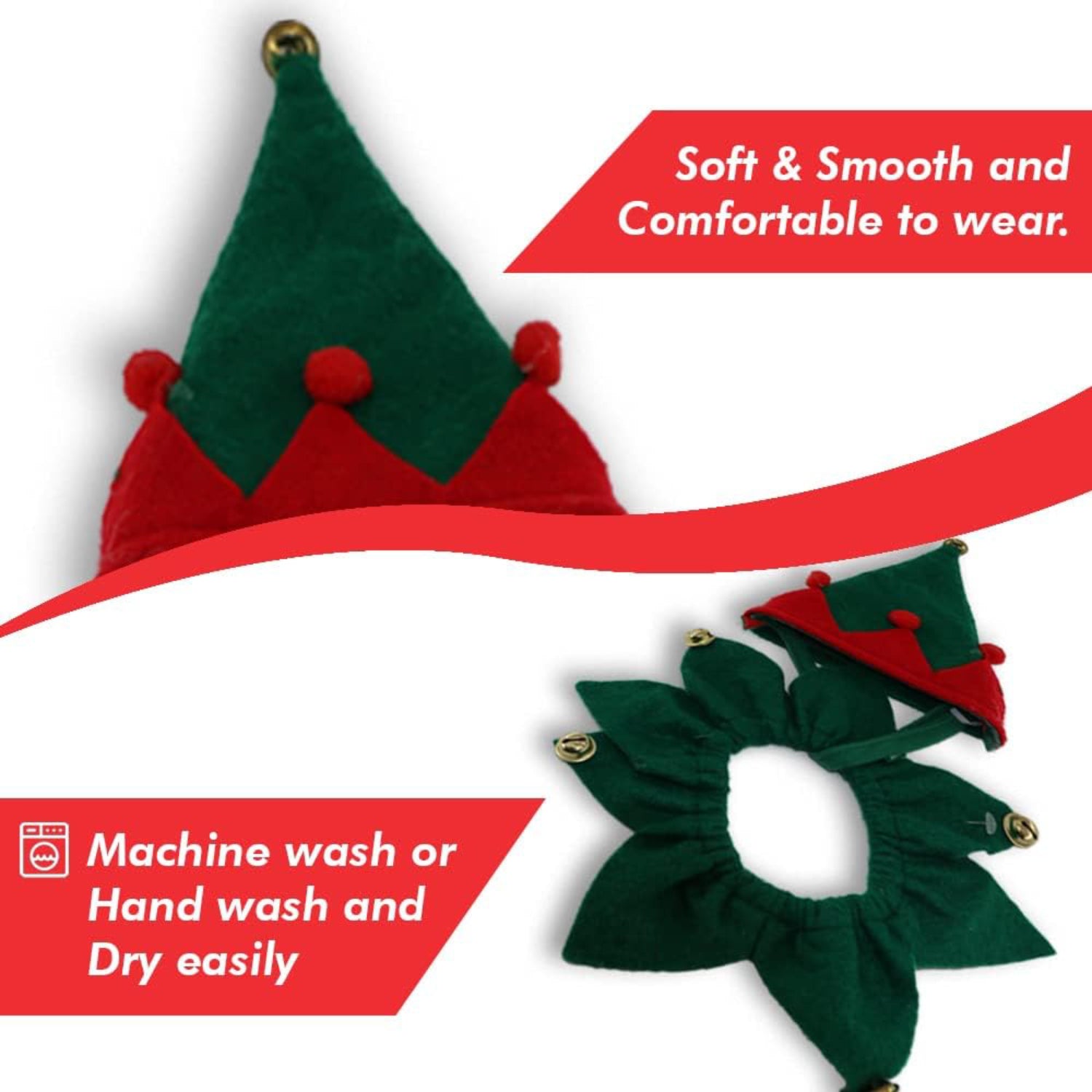 Christmas dog Hat & Collar Set with Bells