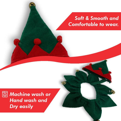 Christmas dog Hat & Collar Set with Bells