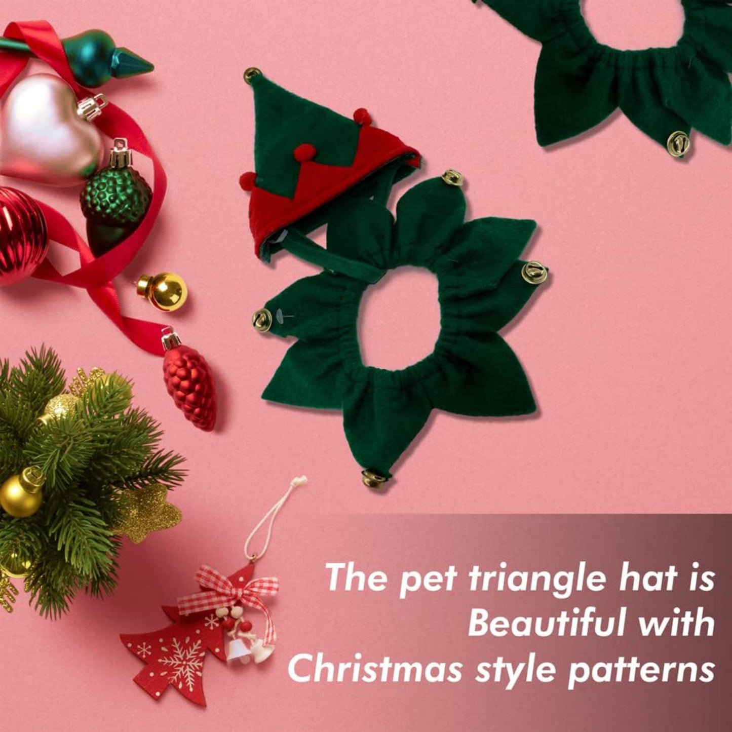 Christmas dog Hat & Collar Set with Bells