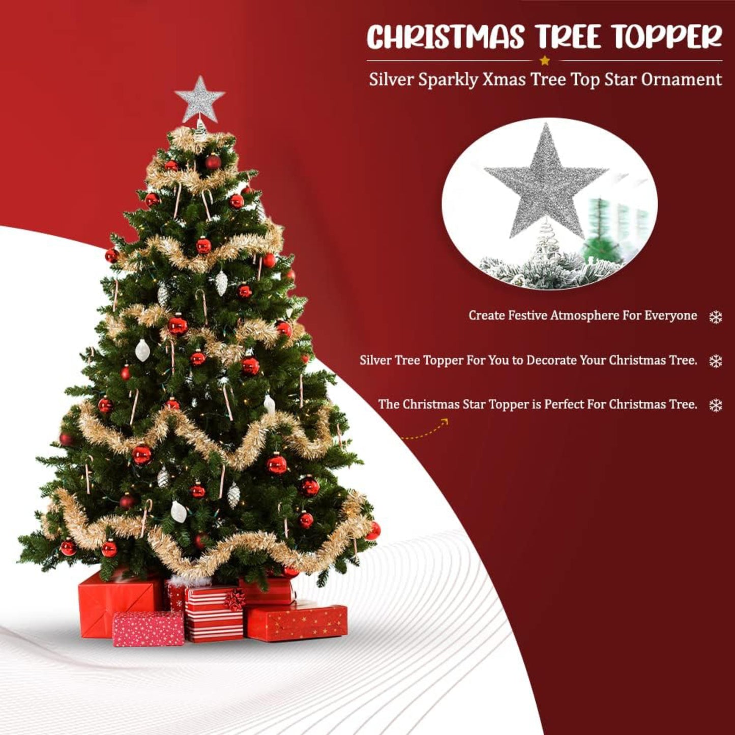 Christmas Tree Topper Star - 27cm, Silver