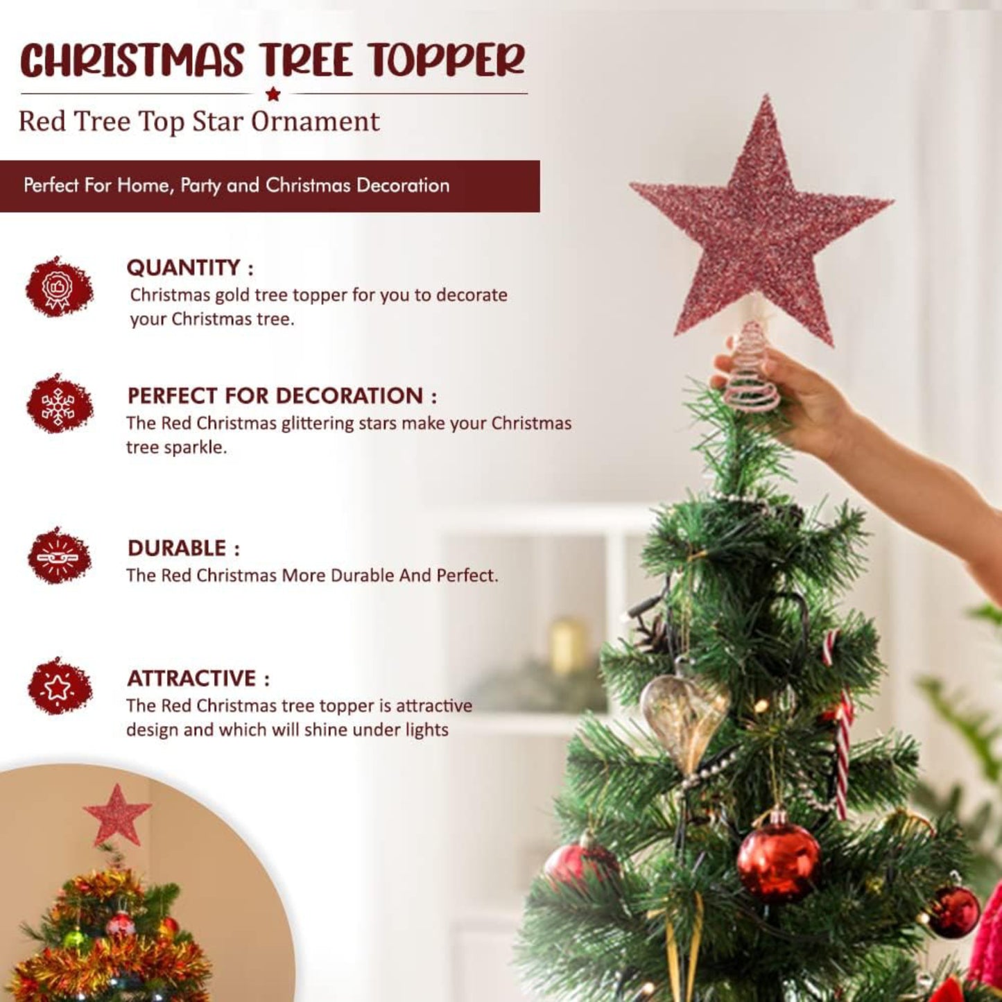 Christmas Tree Topper Star Red