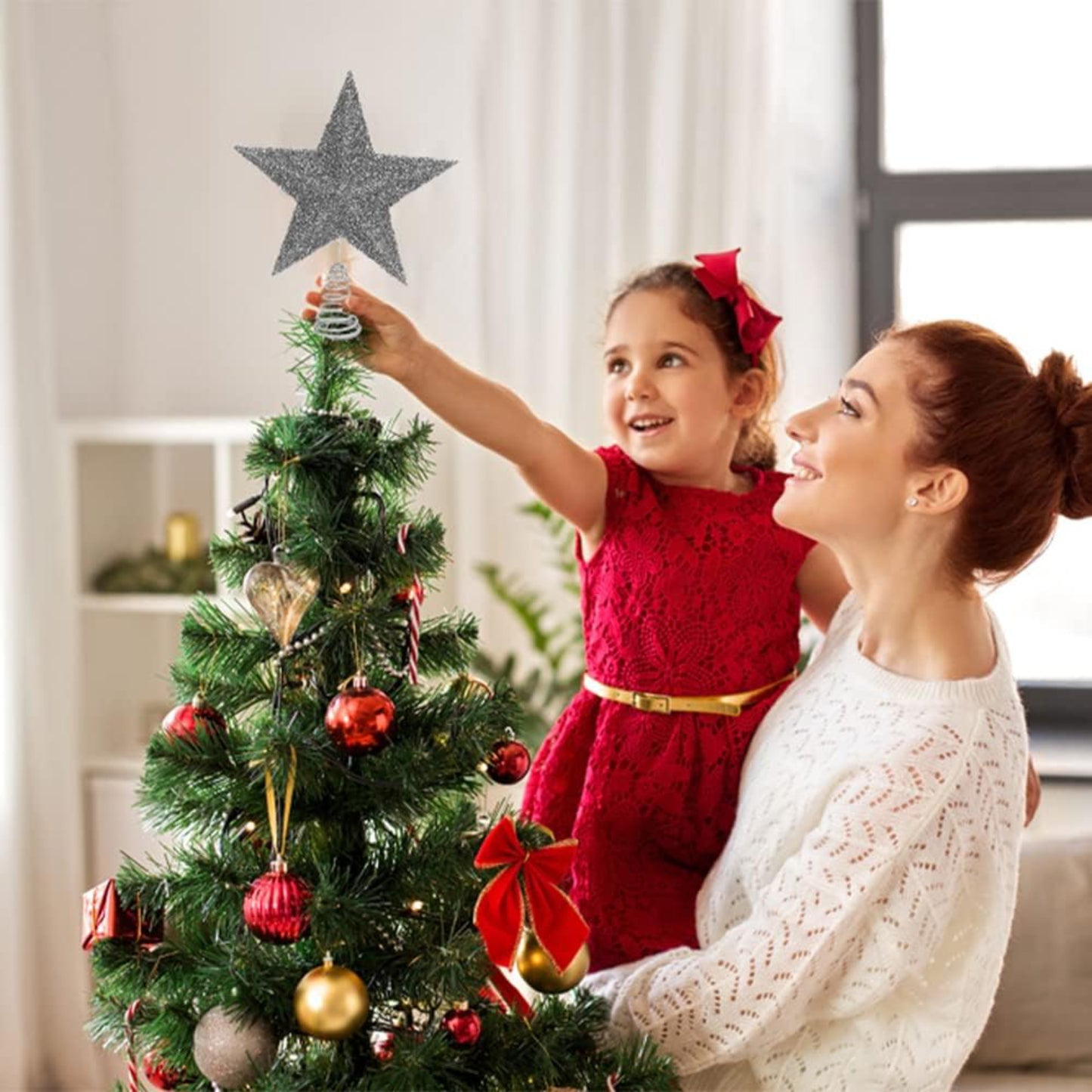 Christmas Tree Topper Star - 27cm, Silver