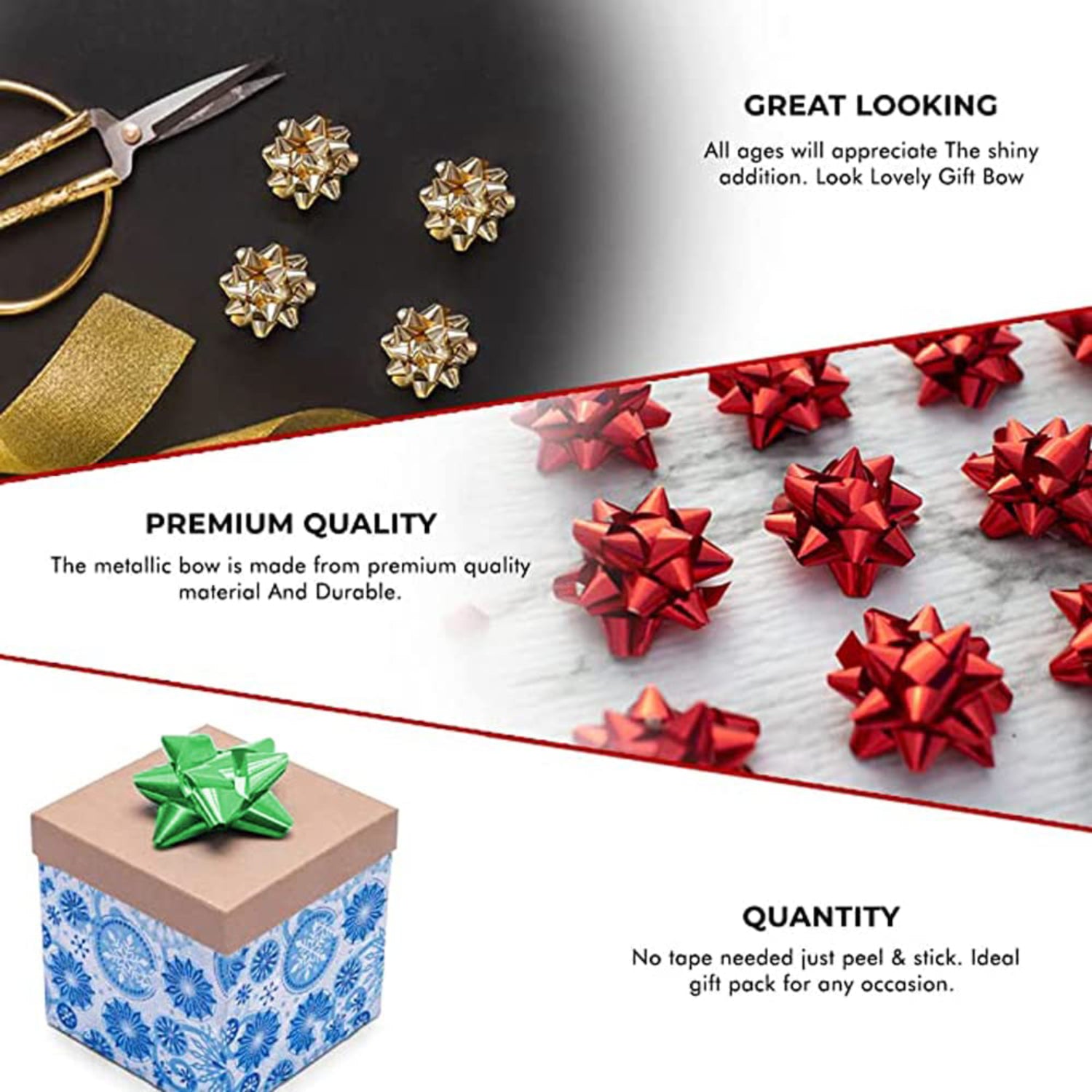 Metallic Gift Bows Mix Color Red, Gold & Green