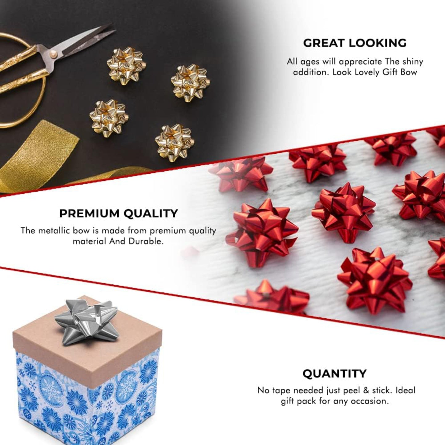 Metallic Gift Bows Mix Color Red, Gold & Silver