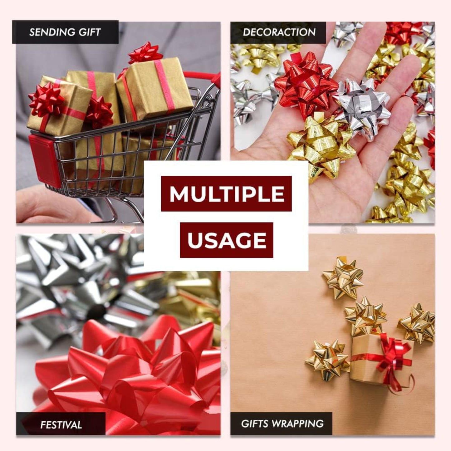 Metallic Gift Bows Mix Color Red, Gold & Silver