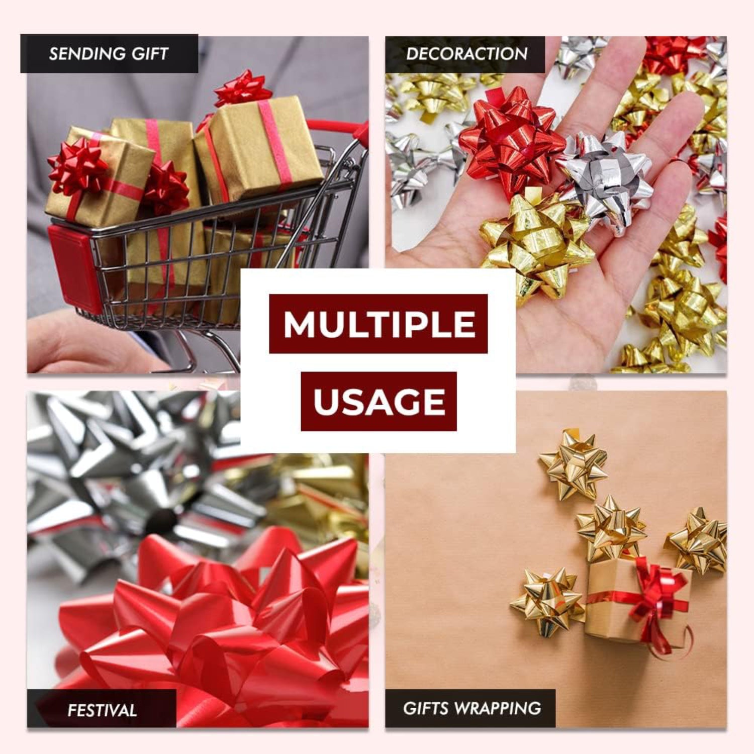 Metallic Gift Bows Mix Color Red, Gold & Silver