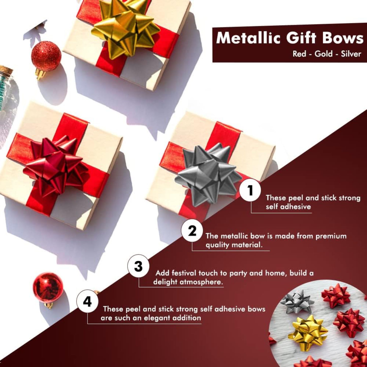 Metallic Gift Bows Mix Color Red, Gold & Silver