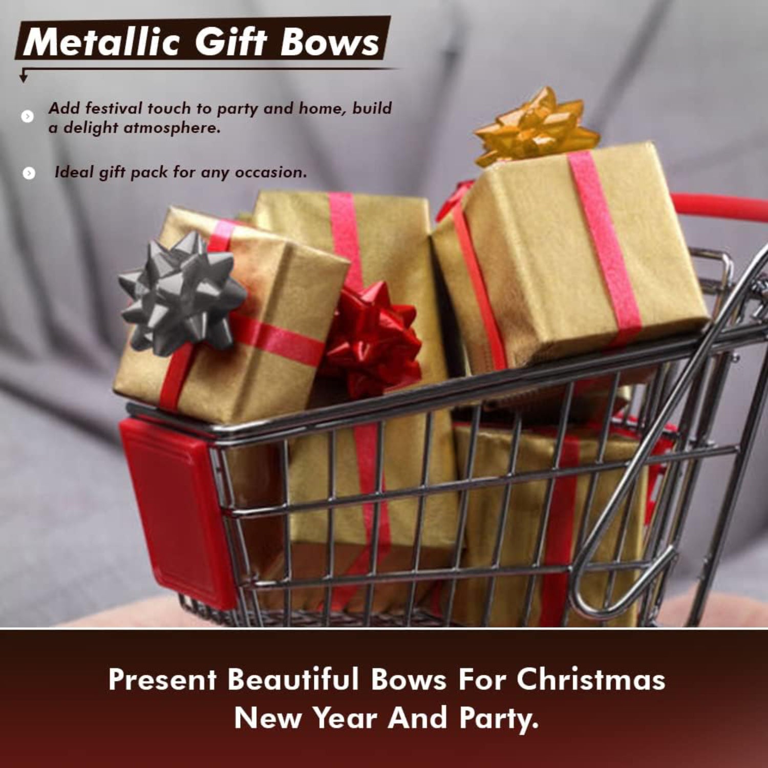 Metallic Gift Bows Mix Color Red, Gold & Silver