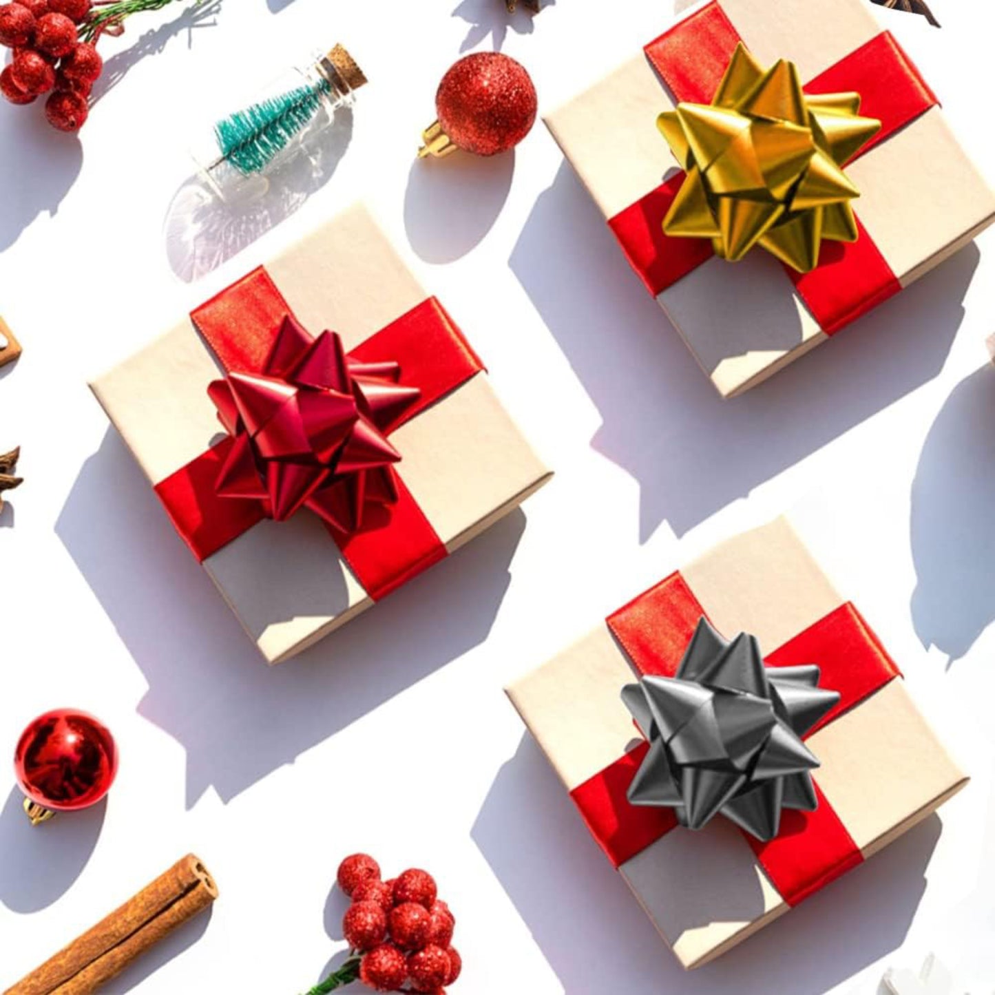 Metallic Gift Bows Mix Color Red, Gold & Silver