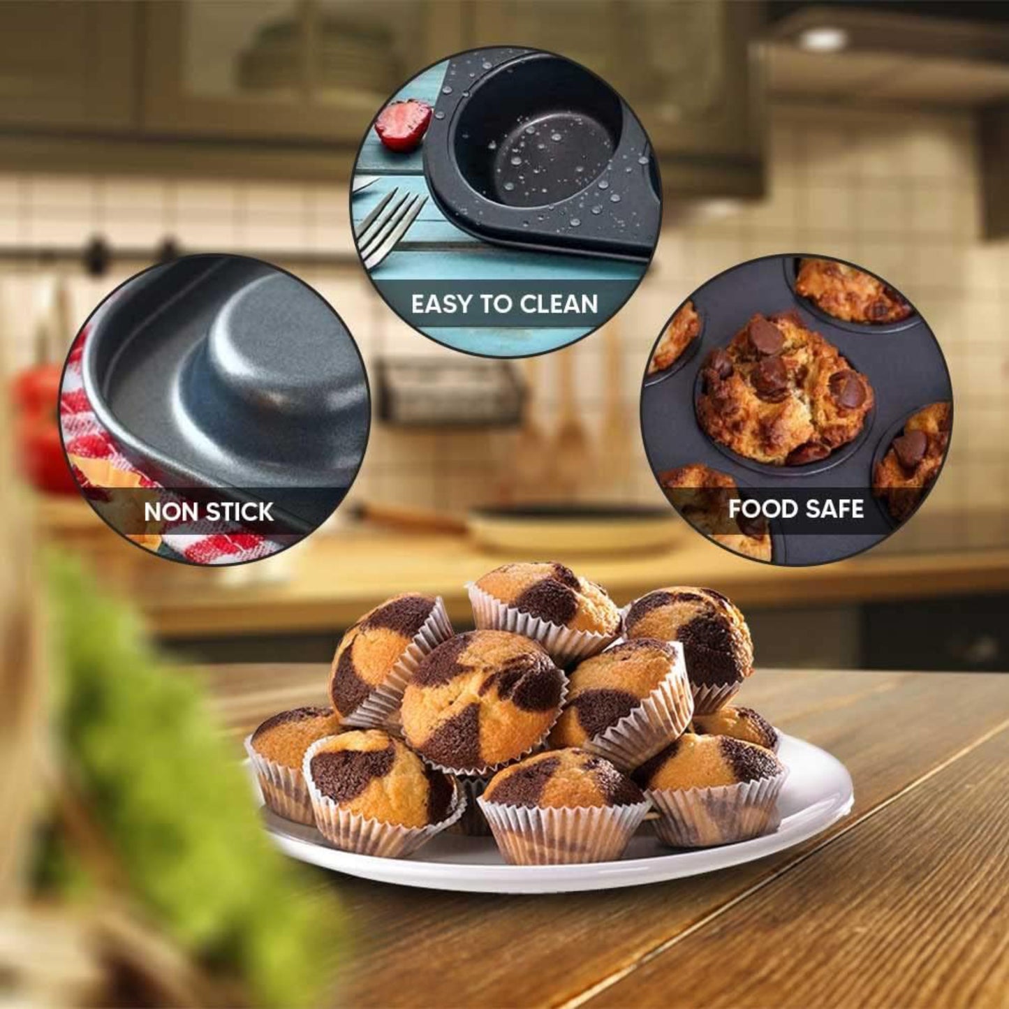 Muffin Nonstick Carbon Steel Material Baking Tray Black