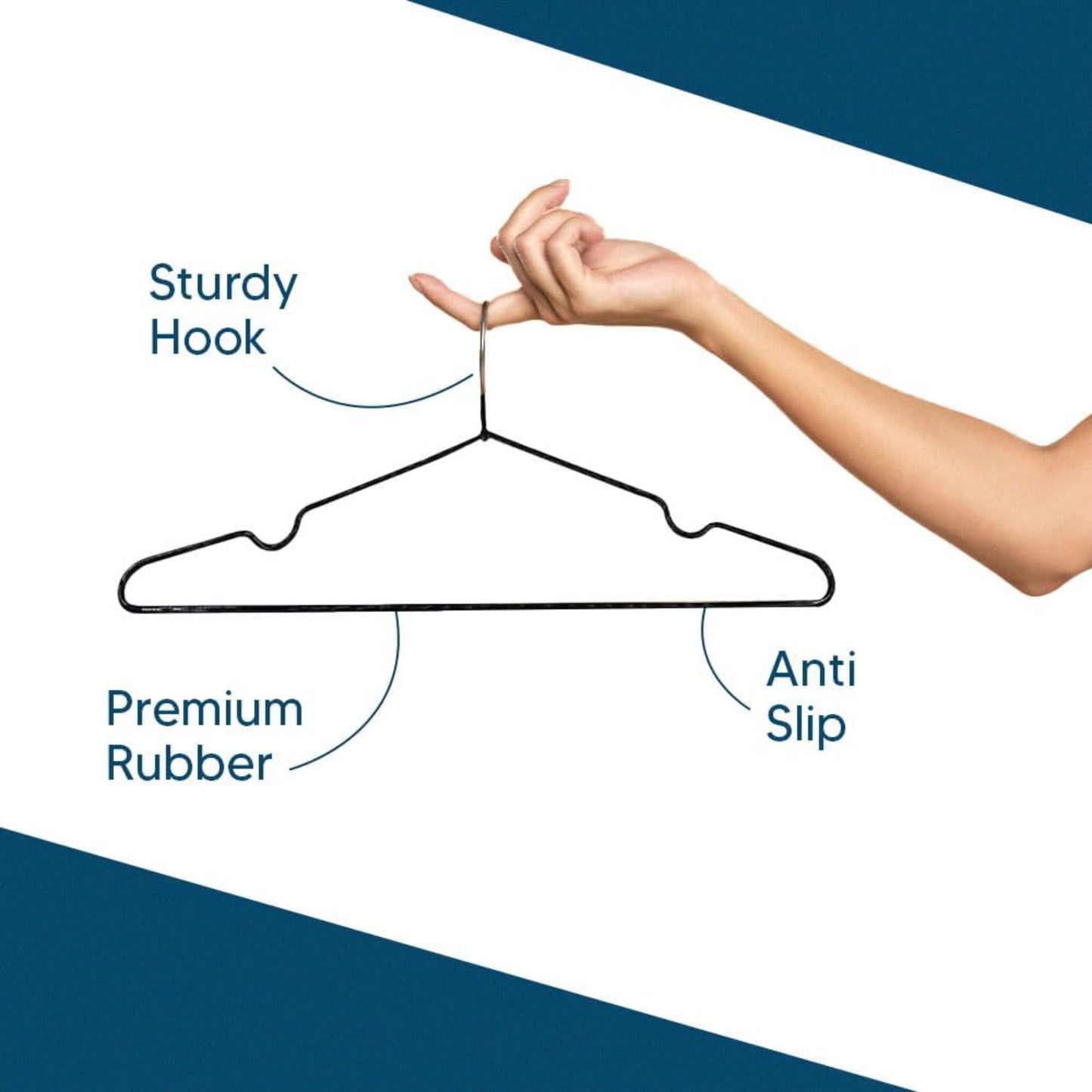 Rubber Coated Premium Black Metal Hangers 20 Pcs