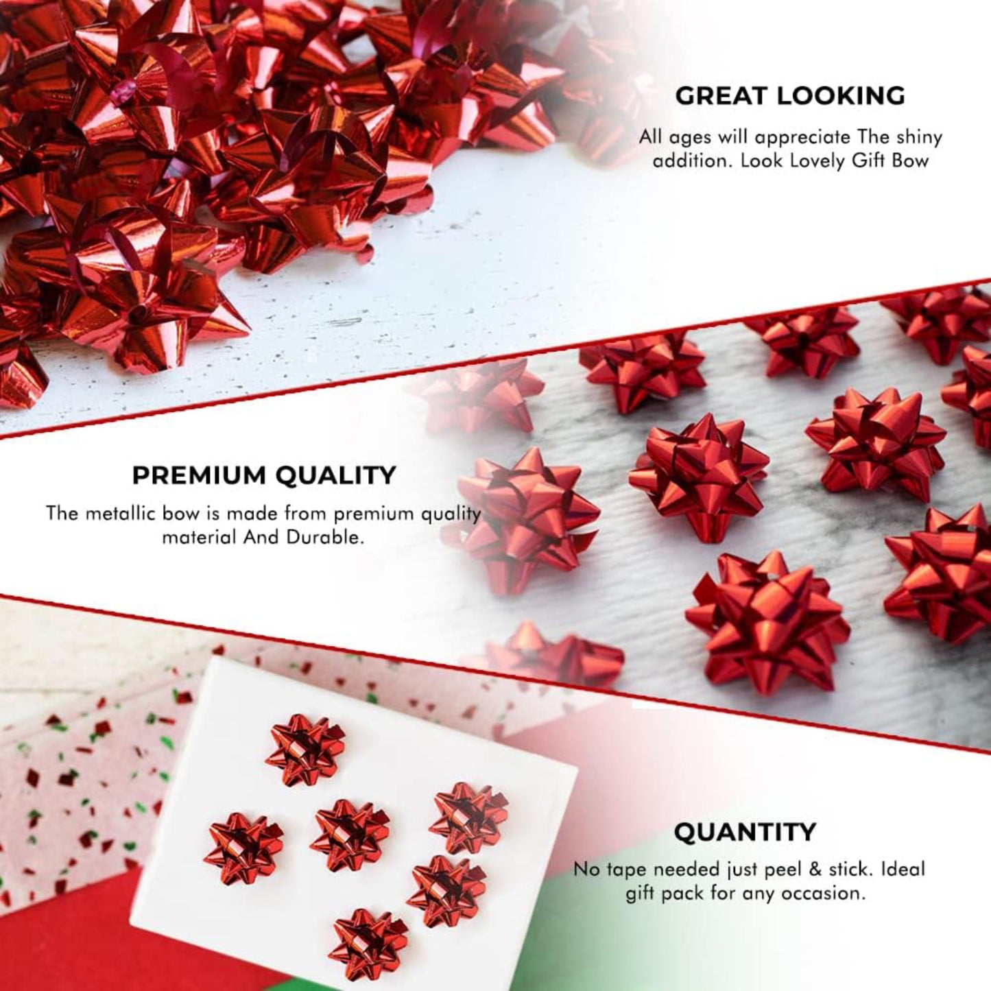 Red Metallic Gift Bows Self Adhesive