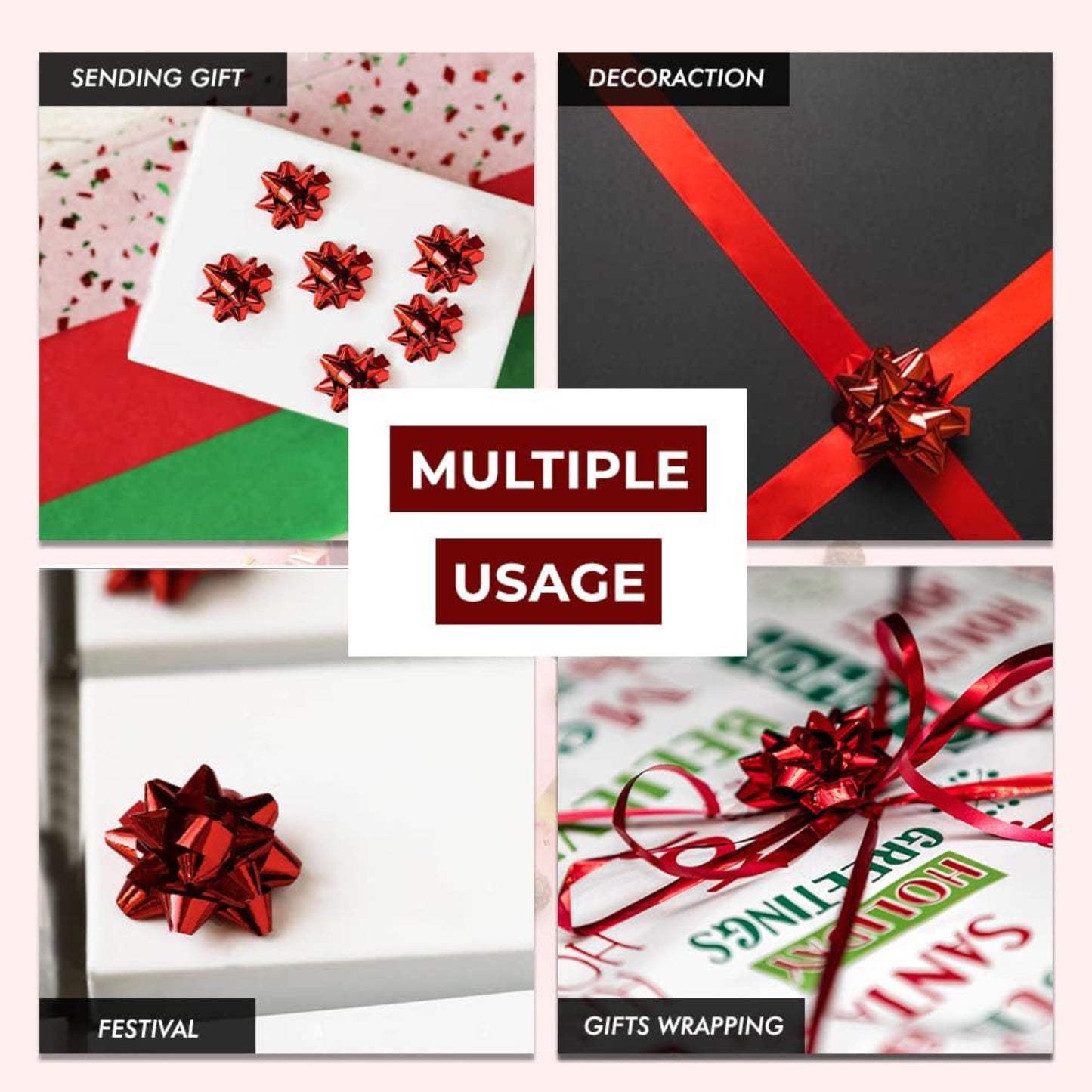 Red Metallic Gift Bows Self Adhesive