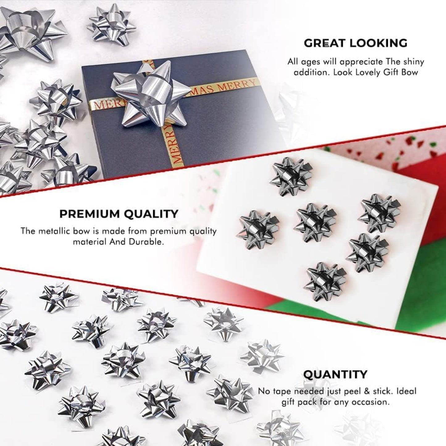 Silver Metallic Gift Bows Self Adhesive