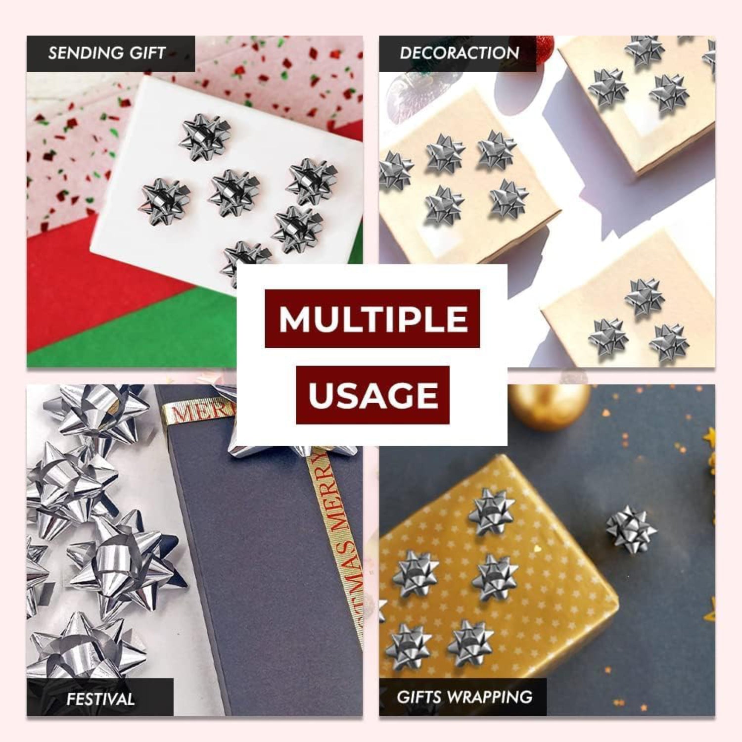 Silver Metallic Gift Bows Self Adhesive