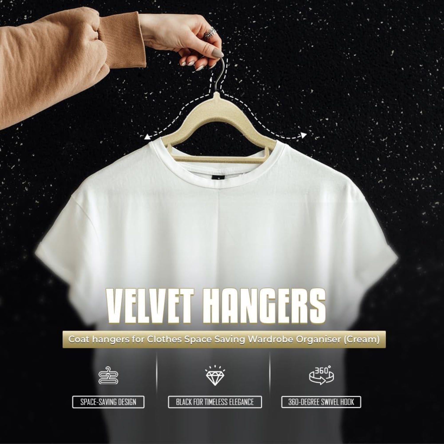 Velvet Hangers with Tie Bar & 360 Degree Hook 45cm