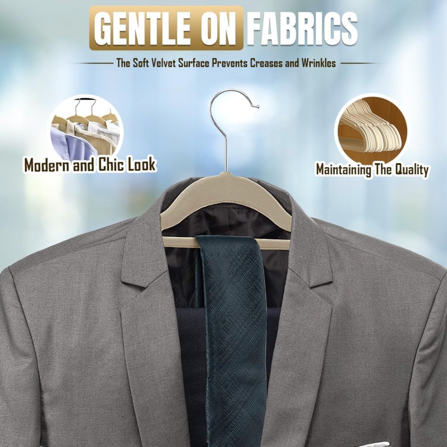 Velvet Hangers with Tie Bar & 360 Degree Hook 45cm