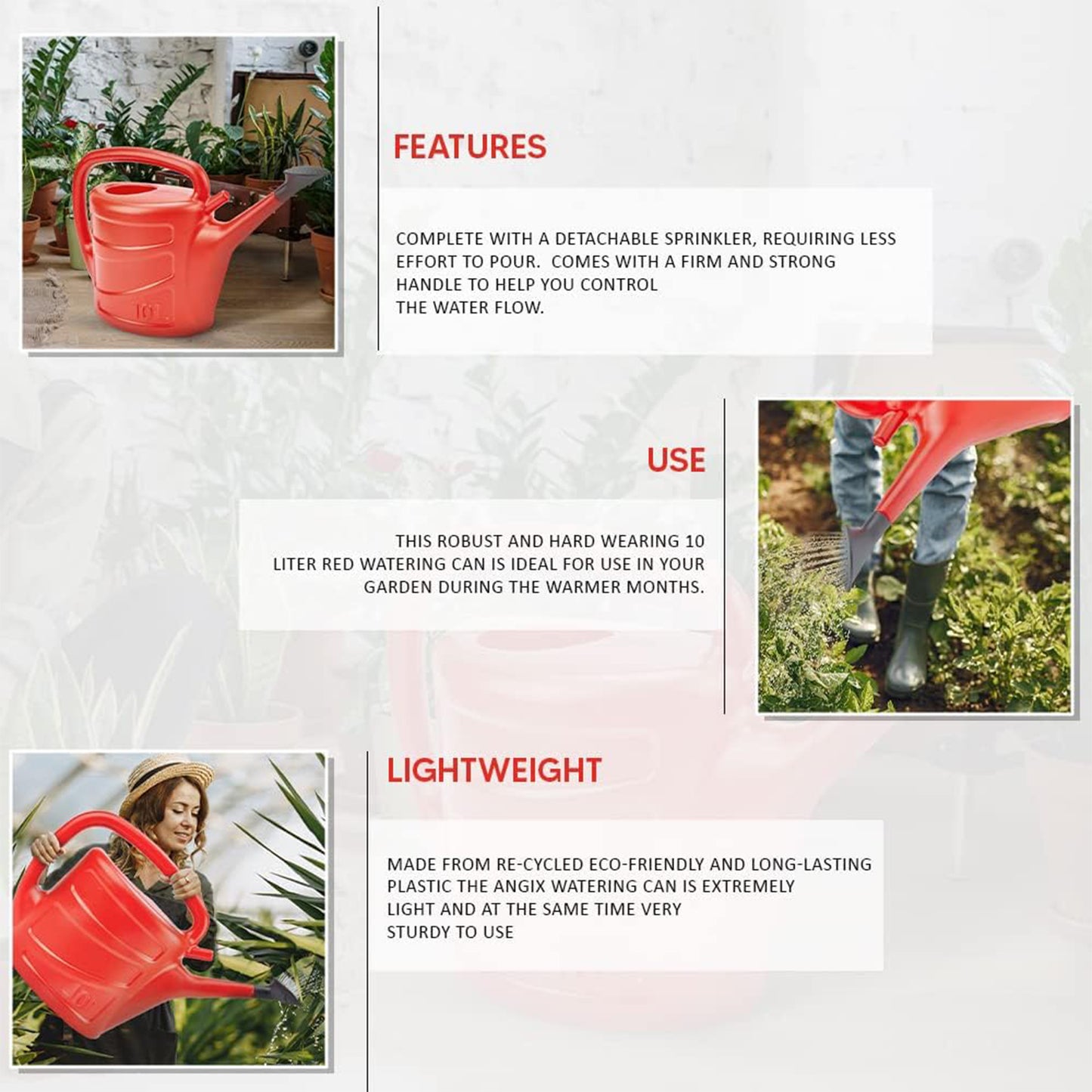 Watering Can With Detachable Rose Head Sprinkler