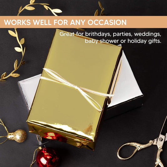 Christmas Metallic Foil Effect Gold Wrapping Papers Rolls