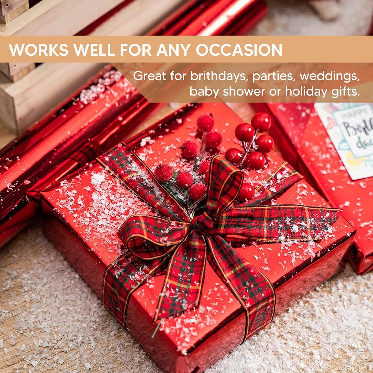 Christmas Metallic Foil Effect Red Wrapping Papers Rolls
