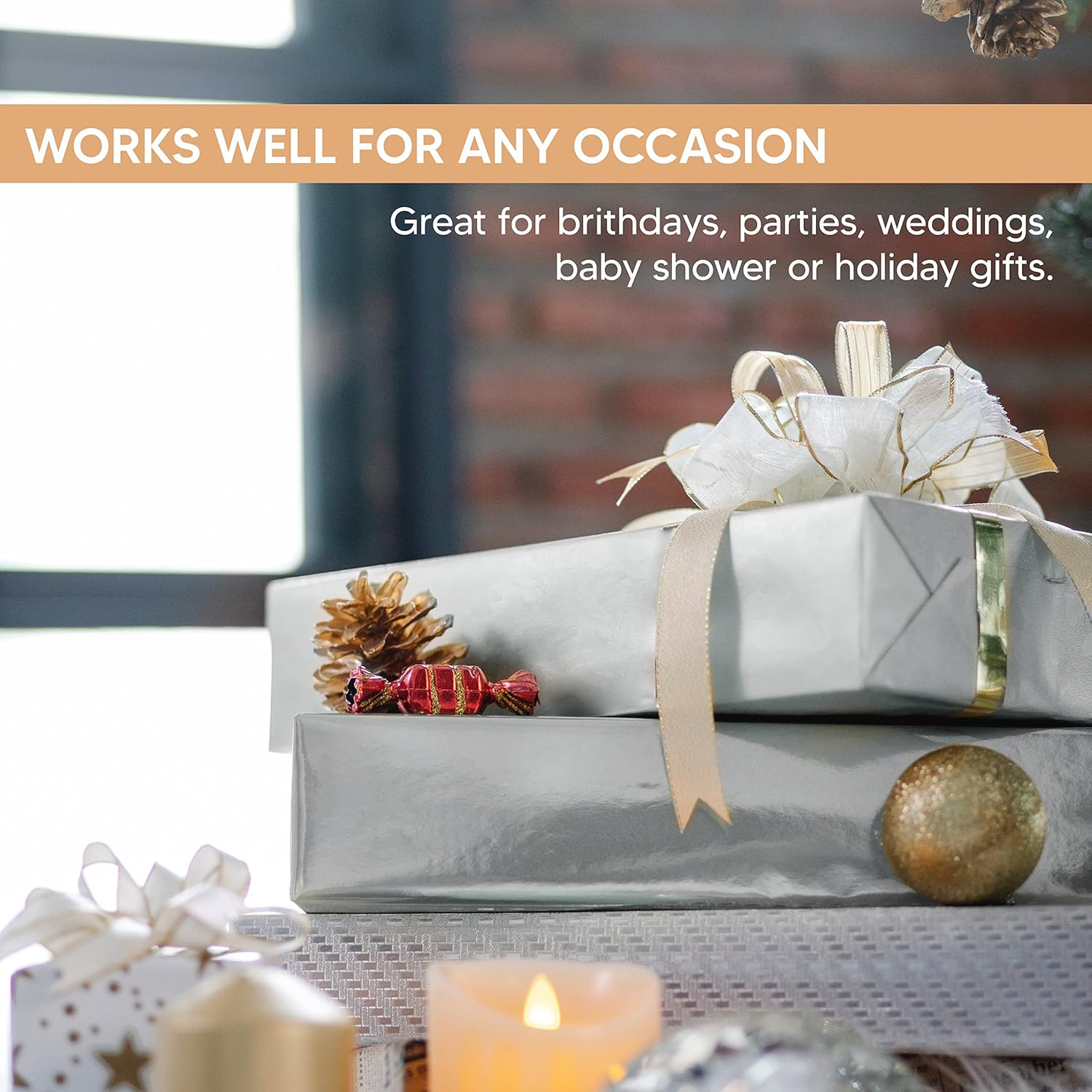 Christmas Metallic Foil Effect Silver Wrapping Papers Rolls