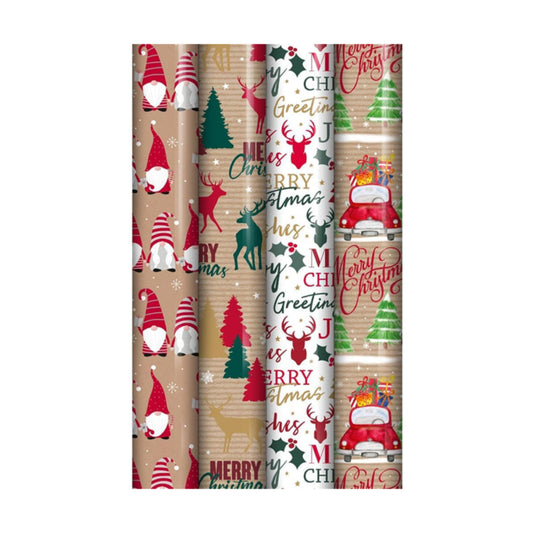 Christmas Wrapping Paper Roll Traditional Tartan Reindeer