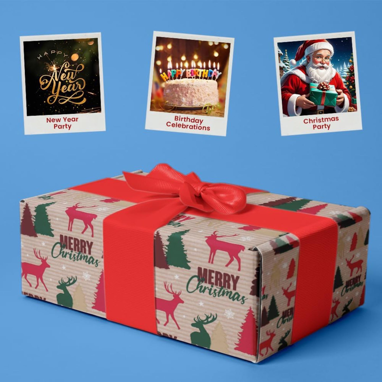 Christmas Wrapping Paper Roll Traditional Tartan Reindeer