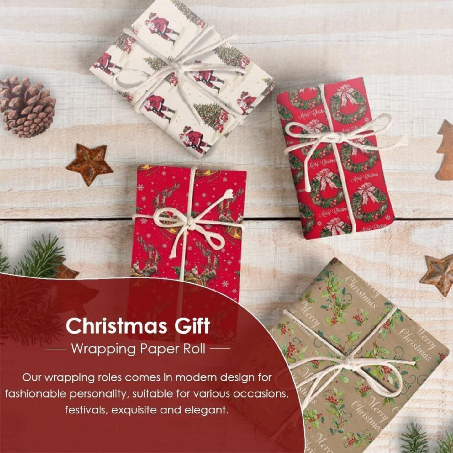 Christmas Wrapping Paper Roll Traditional Santa